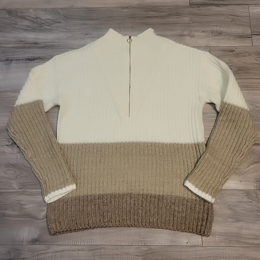 Talbot Knit Sweater‎ Womens S/P Beige Brown Half Zip Crewneck Colorful Preppy